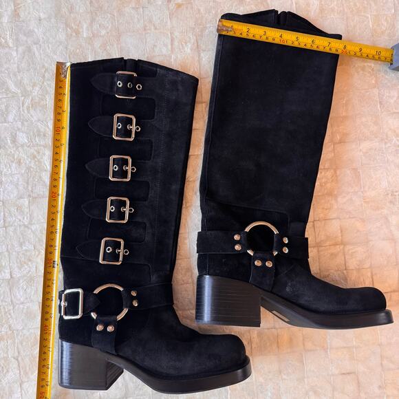 Jeffrey Campbell Trouble Buckle Boot Black Oiled Suede NEW tall boots sz 9 - Picture 9 of 12